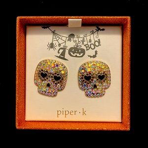 Sparkly Halloween, earrings, skeleton heads, glamorous